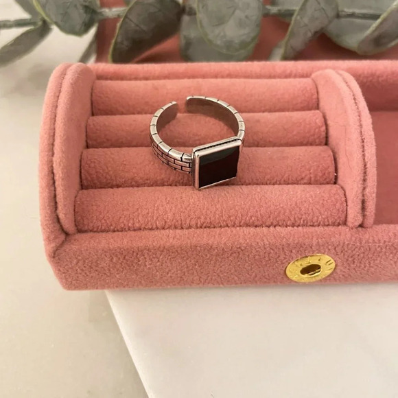 925 Sterling Silver Dainty Black Square Ring Minimalist Stackable Ring - Picture 4 of 6